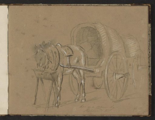 Horse and cart by a feeding trough on the Rhederoord Estate