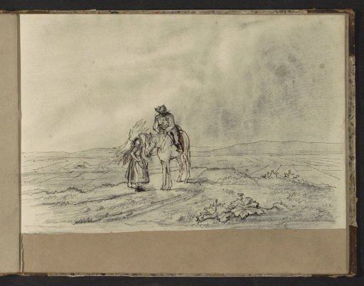 Horseman and a woman with corn in a hilly landscape
