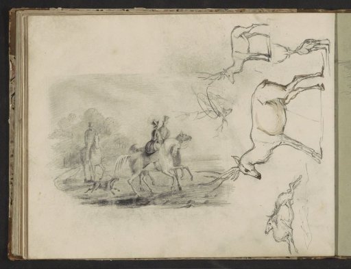 Landscape with two men and one woman on horseback