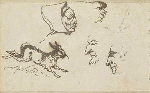 Men's heads and a hare