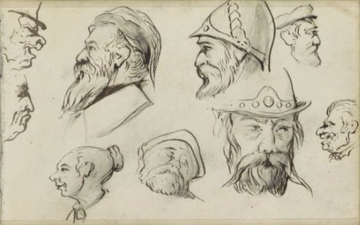 Men's heads and a woman's head