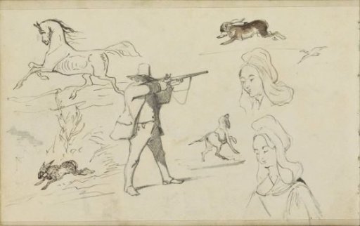 Study sheet, including a hunter and hares