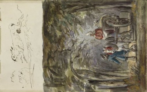 Man and Woman with Horse and Wagon in a Wood