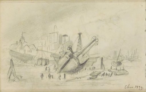 Sailing ships on a shore in Cleves