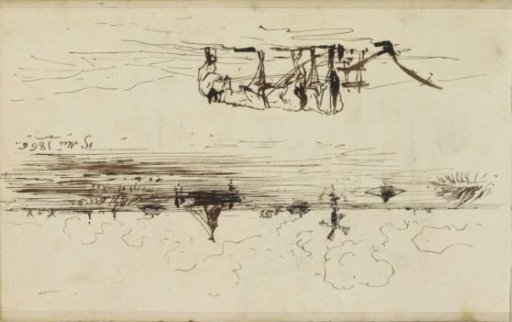 Horses in the countryside and a water landscape with a mill