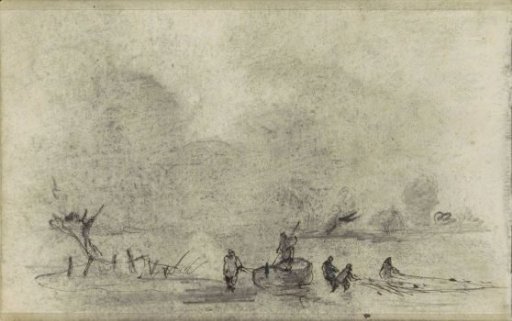 Fishermen with a Net by a Boat