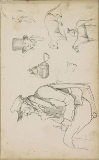 Seated man with a cap and knife in hand