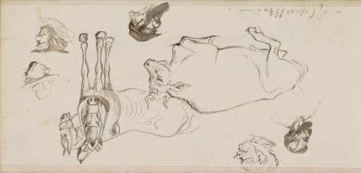 Male heads, cow and horses