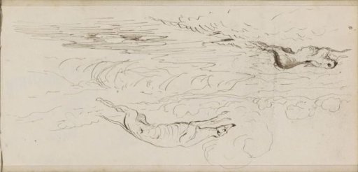 Landscape with a cloudy sky, a dog and a hare