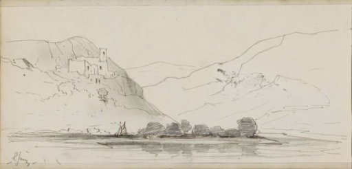 Landscape with mountains by a lake