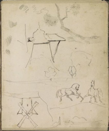 Tree Branch, Horses, and a Mill