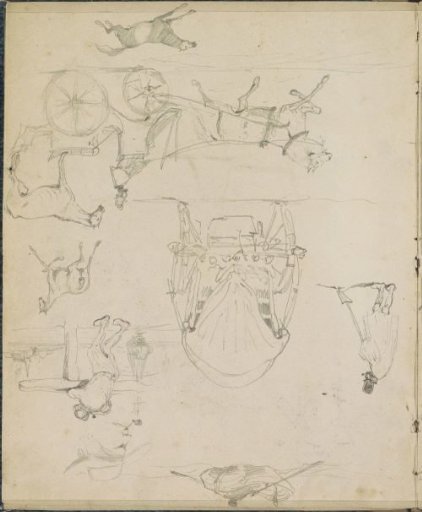 Rowboat, Horse-Drawn Carriage, and a Covered Wagon