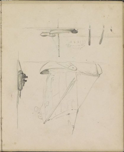 Sailing Ship, Rowboats and Two Figures in a Rowboat