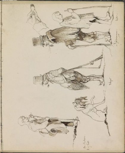 Boy with a Hunting Horn, Hunters, and a Hand with a Pipe