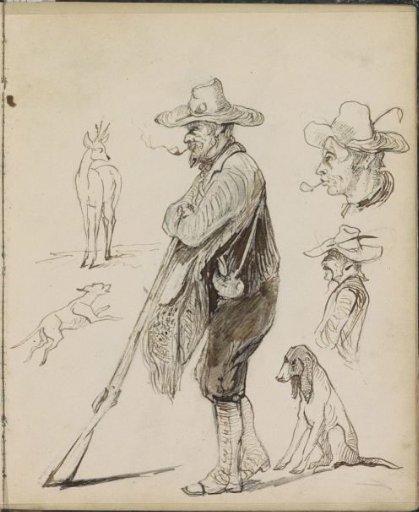 Hunter with a Pipe, Leaning on His Gun