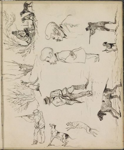 Hunters with Dogs and Caricatured Heads