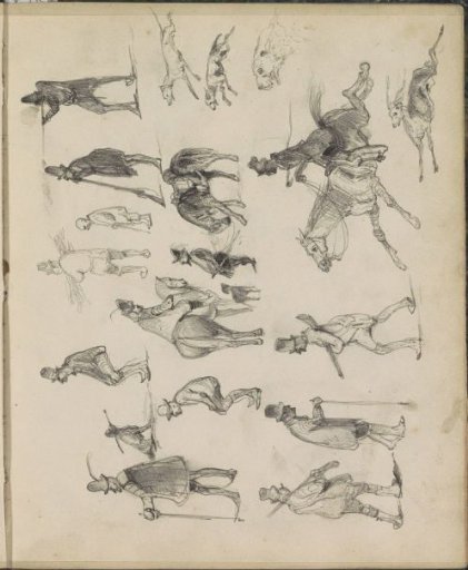 Study Sheet, Among Other Things with Riders, Hunters, and Dogs