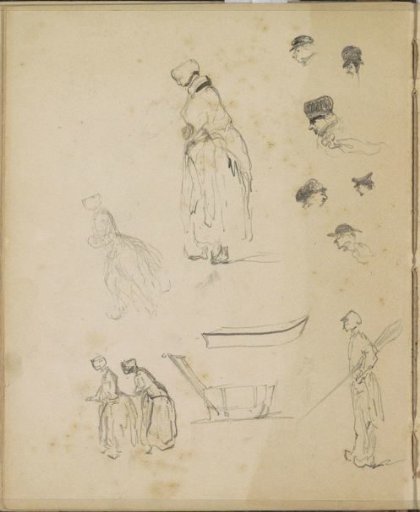 Study Sheet, Among Other Things with Men's Heads and Women with Hoods