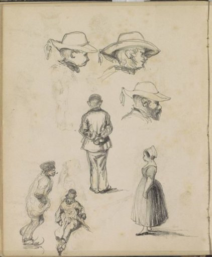Men's Heads with Hats and Figures on Skates