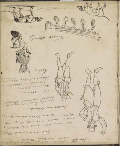 Trumpet, dogs, and figures in historical costume from around 1585