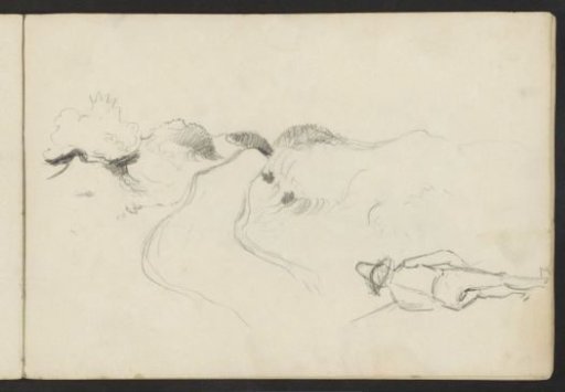 Path in a heath landscape and a man with a hat