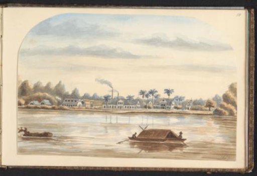 View of the sugar plantation Zorg en Hoop from the Commewijne River