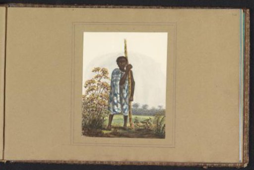 Enslaved boy with a large stalk of sugarcane
