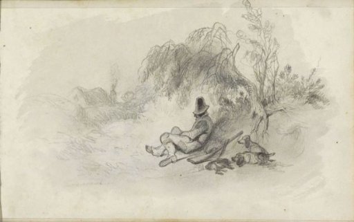 Seated hunter on a country road