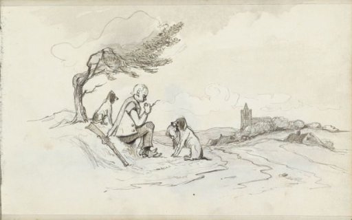 Landscape with a seated hunter and his dogs