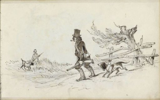 Hunters with dogs on a country road