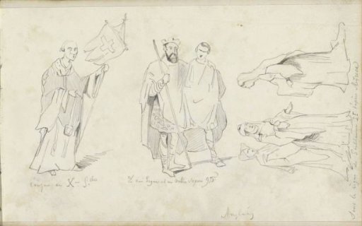 Priest with a vignette, king with a Saxon nobleman and court ladies under the reign of William II