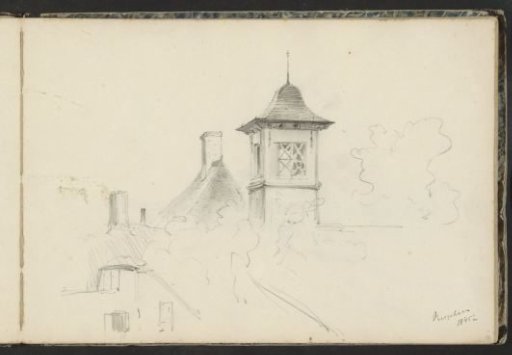 Tower and roofs with chimneys in Berchem near Antwerp