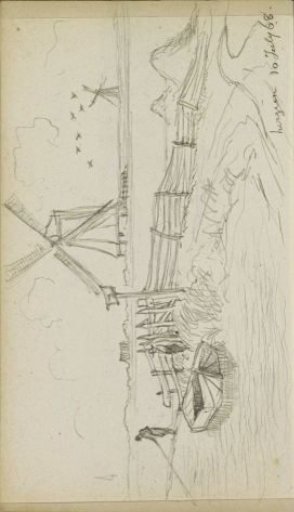 Landscape with mills and a figure by a ditch