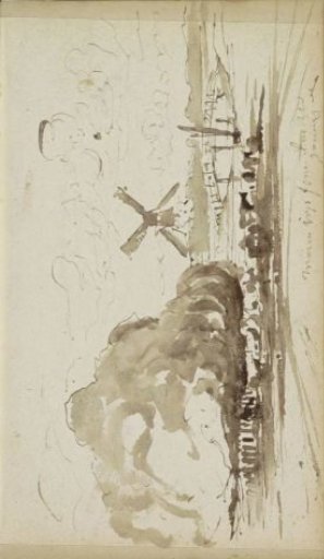 Landscape with a mill and a bridge over a river