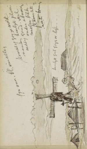 Pastoral landscape with a mill, barn, and tents