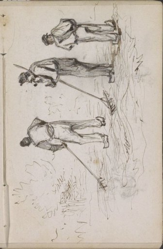 Workers raking hay