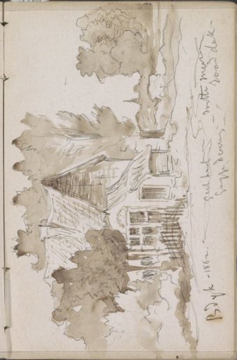House with a sloping roof among the trees