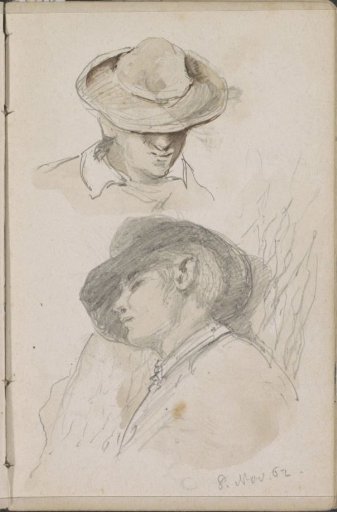 Two heads of men with hats