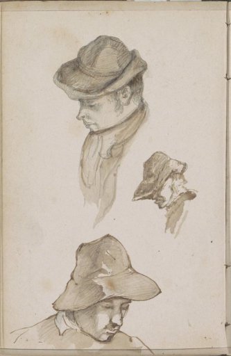 Three heads of men with hats