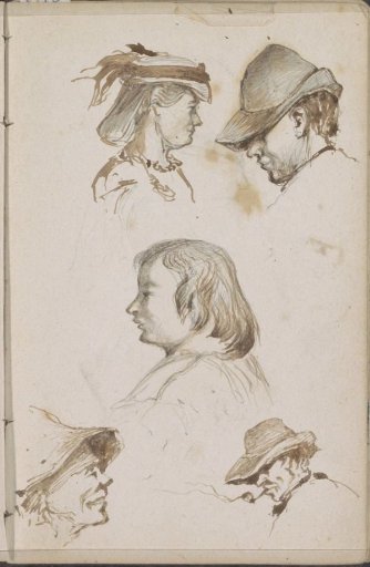 Heads of men and a head of a woman