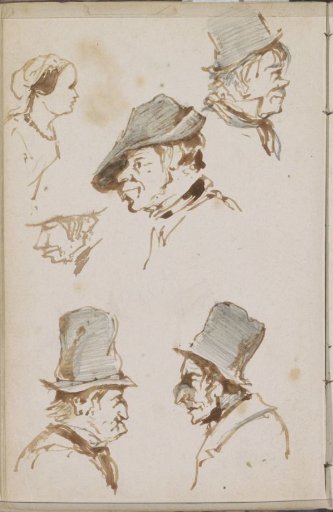 Heads of men and a head of a woman