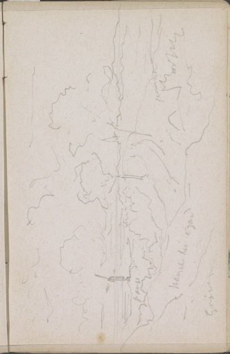 Hilly landscape with trees and a mill