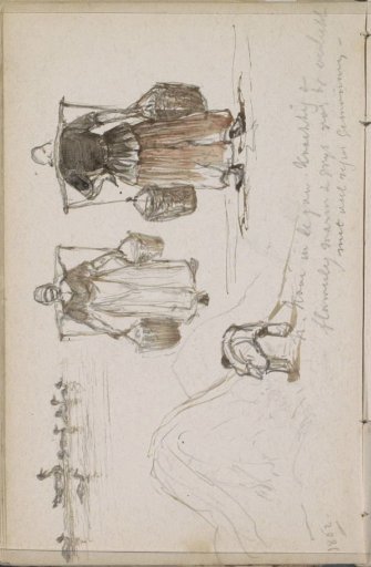 Ducks, water carriers, and a man by a haystack