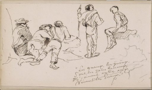 Men around a fire basket near a tree
