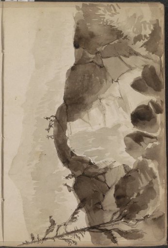 Mountain Landscape with Deer on a Bridge over a Valley