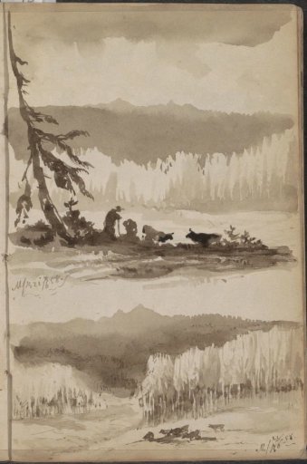 Mountain landscapes with a shepherd and cattle in Marienbad