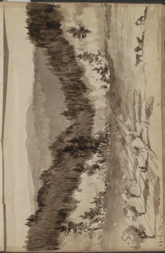 Mountain landscape with grazing cattle in a valley