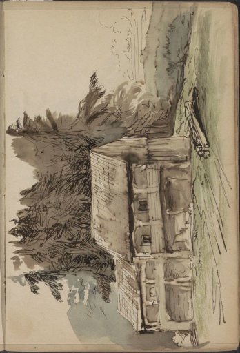Mountain landscape with two farmhouses