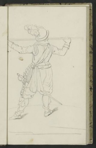 Soldier Seen from Behind, Holding a Spear with Outstretched Arms Above His Head