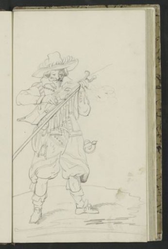 Soldier closing the pan of his musket